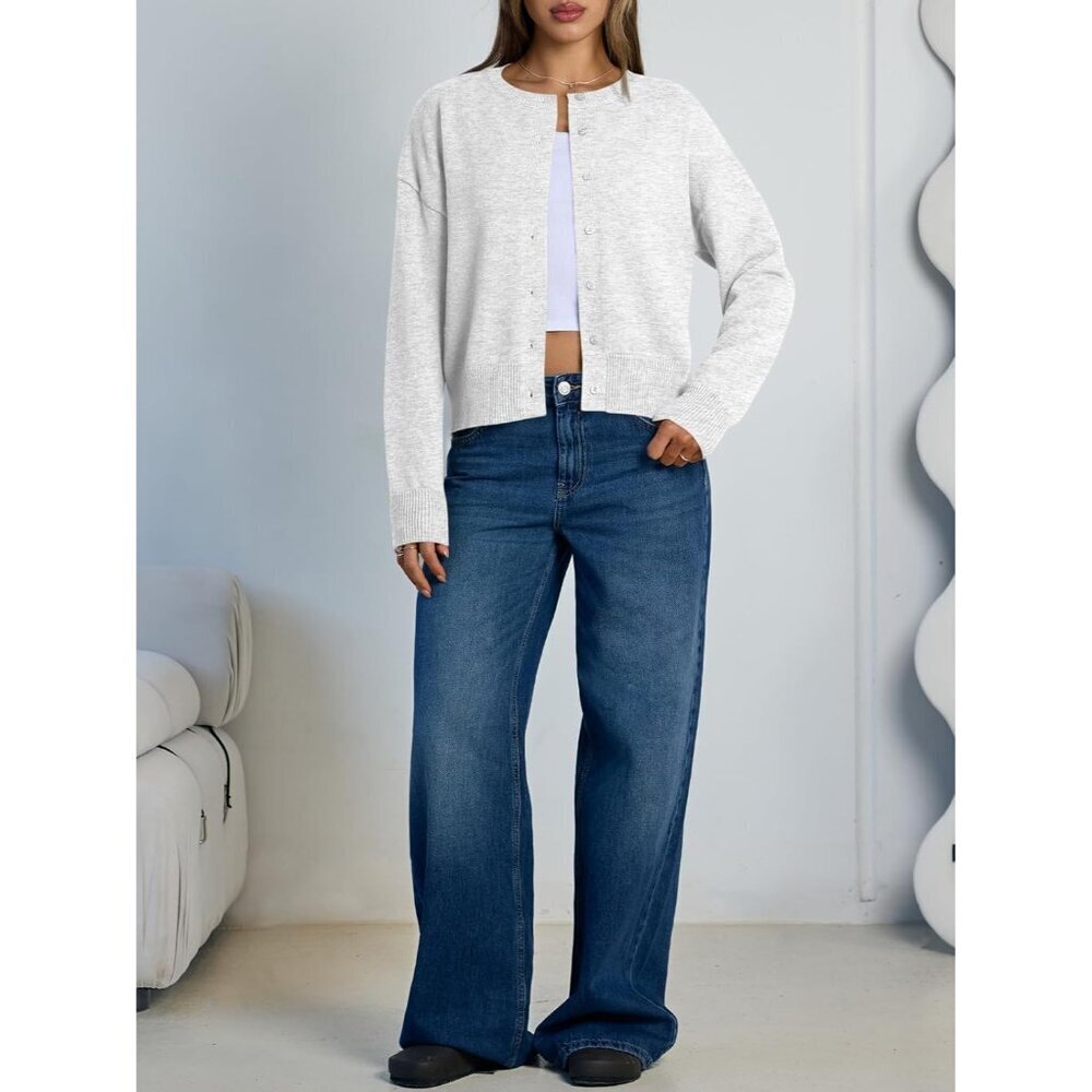 Women Cropped Cardigan Sweater Lightweight Knit Fall Casual Outfit - Picture 6 of 6